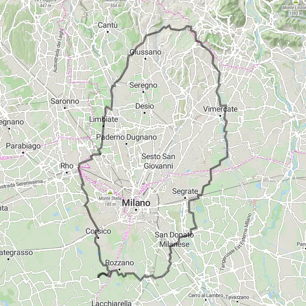 Zemljevid v pomanjšavi "Cestna dogodivščina do Moiraga" kolesarske inspiracije v Lombardia, Italy. Generirano z načrtovalcem kolesarskih poti Tarmacs.app