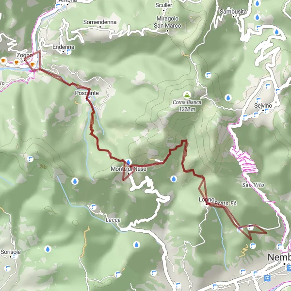 Miniaturní mapa "Gravelová trasa kolem Zogna" inspirace pro cyklisty v oblasti Lombardia, Italy. Vytvořeno pomocí plánovače tras Tarmacs.app