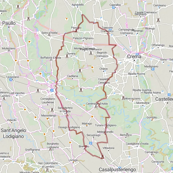 Map miniature of "Gravel Adventure" cycling inspiration in Lombardia, Italy. Generated by Tarmacs.app cycling route planner