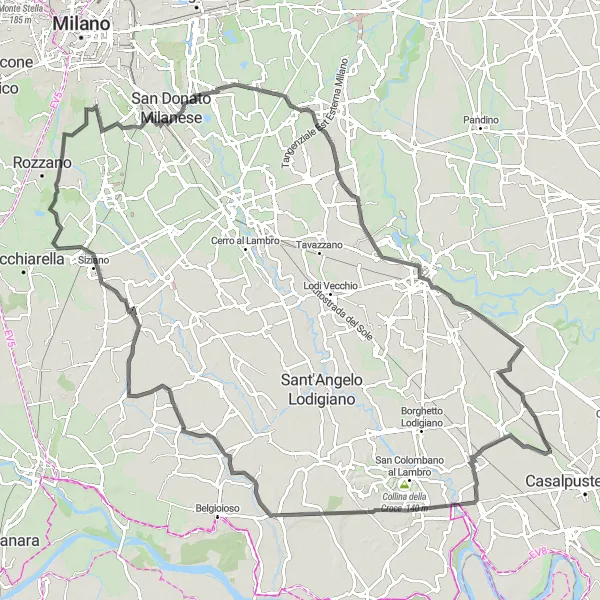 Map miniature of "Zorlesco and Beyond" cycling inspiration in Lombardia, Italy. Generated by Tarmacs.app cycling route planner