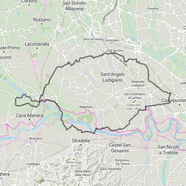 Zemljevid v pomanjšavi "Raznolika kolesarska pot med Lambrinio in Brembiom" kolesarske inspiracije v Lombardia, Italy. Generirano z načrtovalcem kolesarskih poti Tarmacs.app