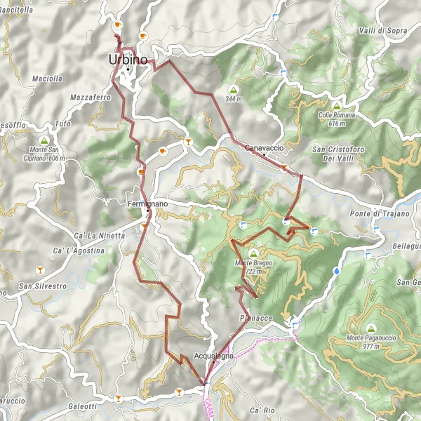Karten-Miniaturansicht der Radinspiration "Besondere Fahrradroute um Acqualagna" in Marche, Italy. Erstellt vom Tarmacs.app-Routenplaner für Radtouren