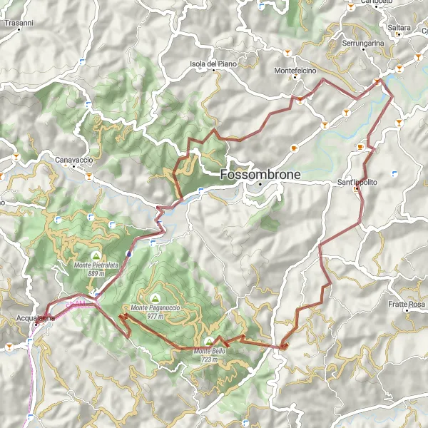 Miniatuurkaart van de fietsinspiratie "Avontuurlijke gravelroute door de bergen van Marche" in Marche, Italy. Gemaakt door de Tarmacs.app fietsrouteplanner