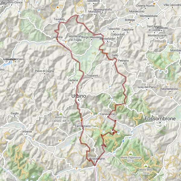 Miniatuurkaart van de fietsinspiratie "Ontdek de natuur en cultuur van Marche op de gravelbike" in Marche, Italy. Gemaakt door de Tarmacs.app fietsrouteplanner