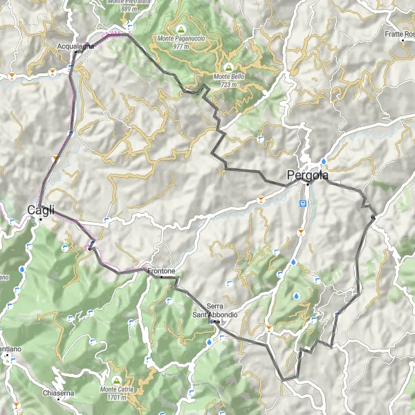 Miniatura della mappa di ispirazione al ciclismo "Monte Castellaro Road Cycling Route" nella regione di Marche, Italy. Generata da Tarmacs.app, pianificatore di rotte ciclistiche