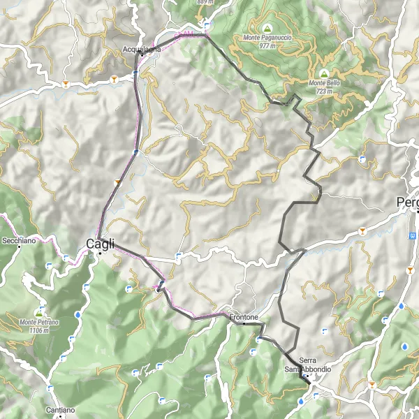Miniatuurkaart van de fietsinspiratie "Wegroute met Monte Scatto en Costa Petroni" in Marche, Italy. Gemaakt door de Tarmacs.app fietsrouteplanner