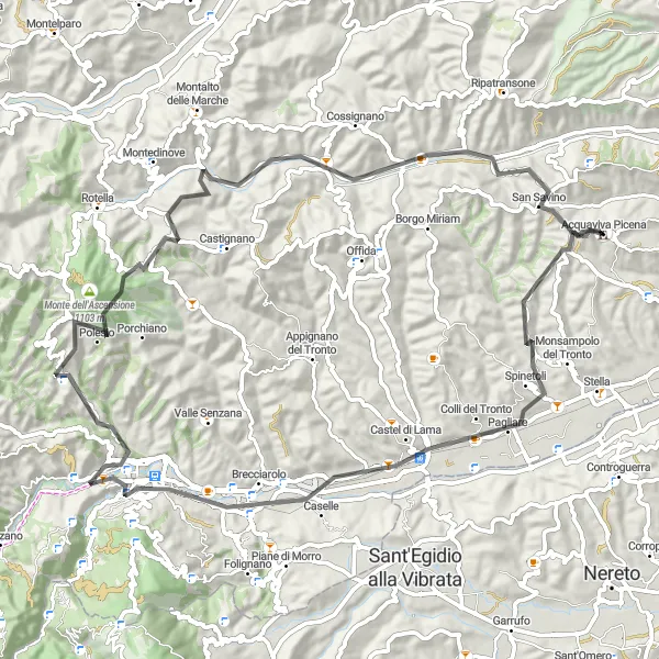 Map miniature of "Road Cycling Adventure" cycling inspiration in Marche, Italy. Generated by Tarmacs.app cycling route planner