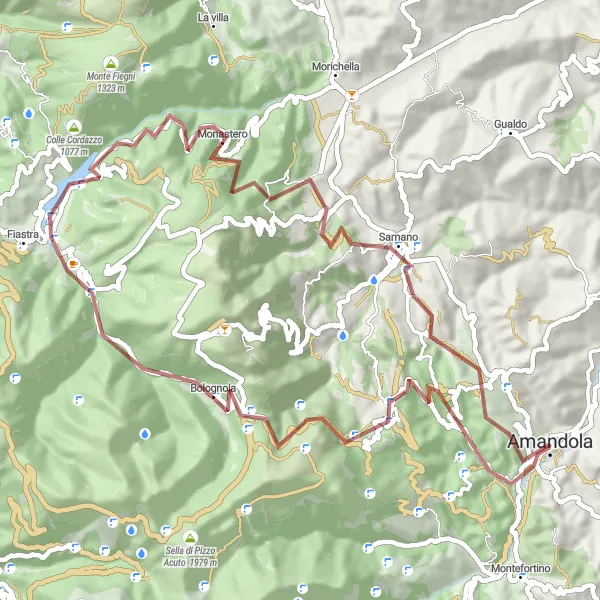 Map miniature of "The Gravel Adventure: Amandola to Colle Turcio" cycling inspiration in Marche, Italy. Generated by Tarmacs.app cycling route planner