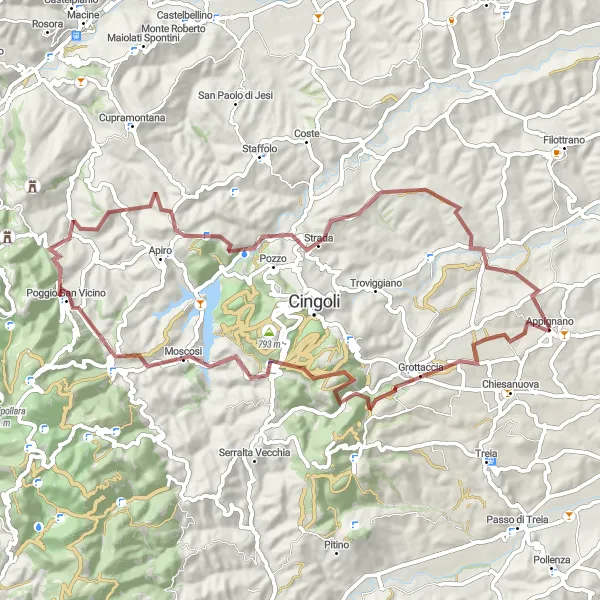 Miniatura della mappa di ispirazione al ciclismo "Giro in Mountain Bike sulle Montagne Marchigiane" nella regione di Marche, Italy. Generata da Tarmacs.app, pianificatore di rotte ciclistiche
