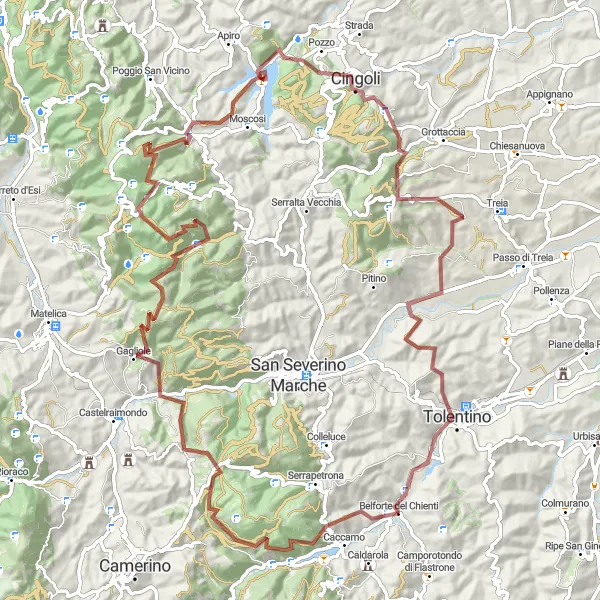 Miniatura della mappa di ispirazione al ciclismo "Avventura in Gravel tra le Colline Marchigiane" nella regione di Marche, Italy. Generata da Tarmacs.app, pianificatore di rotte ciclistiche