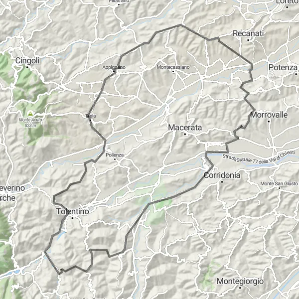 Karten-Miniaturansicht der Radinspiration "Straßenabenteuer durch schöne Landschaften" in Marche, Italy. Erstellt vom Tarmacs.app-Routenplaner für Radtouren
