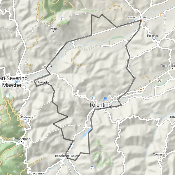 Miniatura della mappa di ispirazione al ciclismo "Breve Percorso su Strada tra le Colline Marchigiane" nella regione di Marche, Italy. Generata da Tarmacs.app, pianificatore di rotte ciclistiche