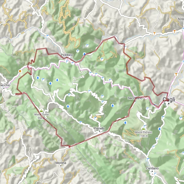 Miniatura della mappa di ispirazione al ciclismo "Avventura off-road a Ponte Manlio" nella regione di Marche, Italy. Generata da Tarmacs.app, pianificatore di rotte ciclistiche