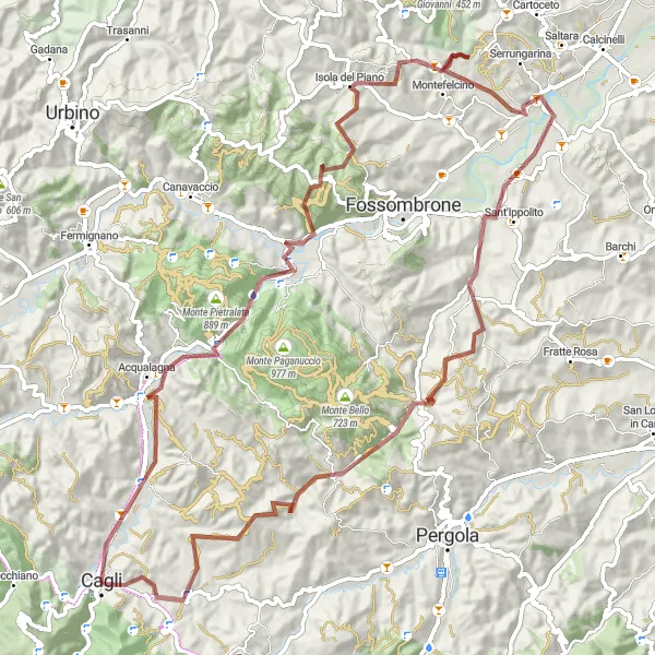 Miniatuurkaart van de fietsinspiratie "Uitdagende Gravel Route naar Cagli" in Marche, Italy. Gemaakt door de Tarmacs.app fietsrouteplanner