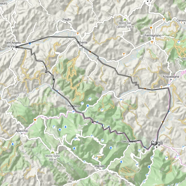 Miniatura della mappa di ispirazione al ciclismo "Giro in bici da Cagli a Monte Serrone" nella regione di Marche, Italy. Generata da Tarmacs.app, pianificatore di rotte ciclistiche