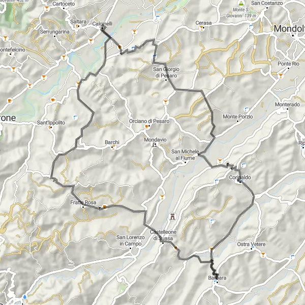 Map miniature of "Piagge to San Liberio Road Route" cycling inspiration in Marche, Italy. Generated by Tarmacs.app cycling route planner