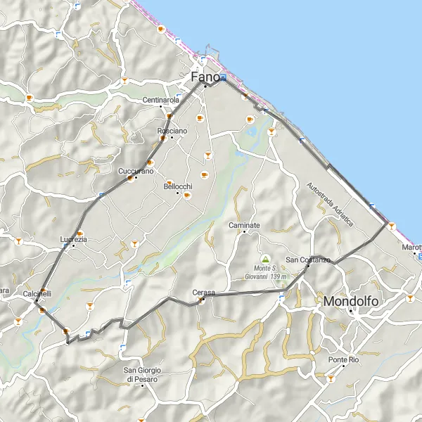 Miniatura mapy "Szosowa przejażdżka przez historyczne tereny" - trasy rowerowej w Marche, Italy. Wygenerowane przez planer tras rowerowych Tarmacs.app