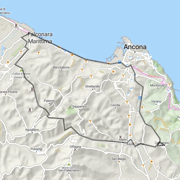 Map miniature of "Coastal Excursion" cycling inspiration in Marche, Italy. Generated by Tarmacs.app cycling route planner