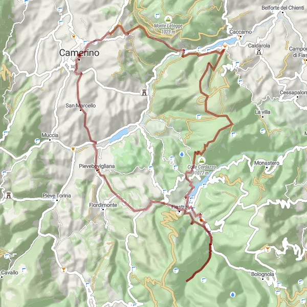 Miniatuurkaart van de fietsinspiratie "Avontuurlijke Graveltocht naar de Sibillini Bergen" in Marche, Italy. Gemaakt door de Tarmacs.app fietsrouteplanner