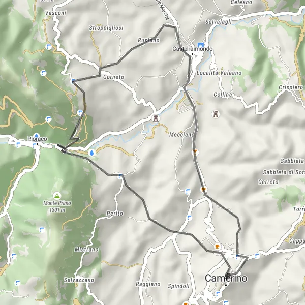 Miniatuurkaart van de fietsinspiratie "Fietsen rond Pioraco en Castelraimondo" in Marche, Italy. Gemaakt door de Tarmacs.app fietsrouteplanner