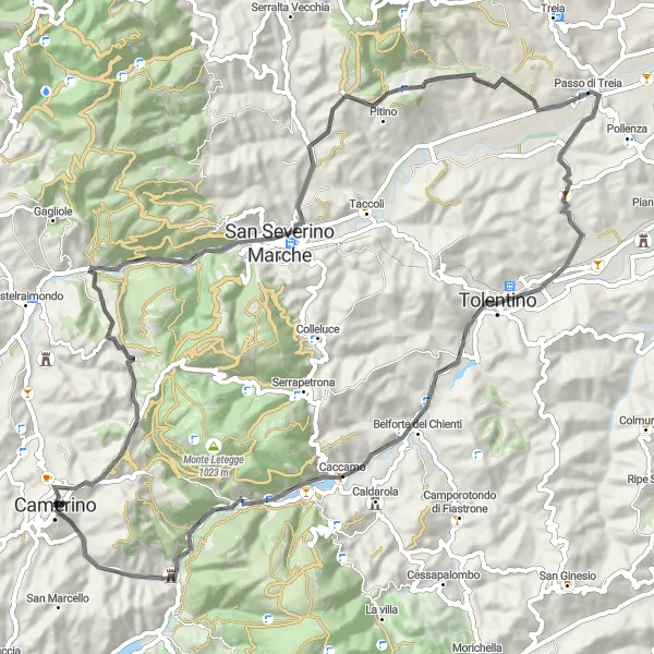 Miniatura della mappa di ispirazione al ciclismo "Avventura ciclistica attraverso i Monti Marchigiani" nella regione di Marche, Italy. Generata da Tarmacs.app, pianificatore di rotte ciclistiche