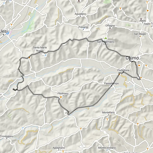 Map miniature of "Passatempo - Gòmero - Campocavallo" cycling inspiration in Marche, Italy. Generated by Tarmacs.app cycling route planner