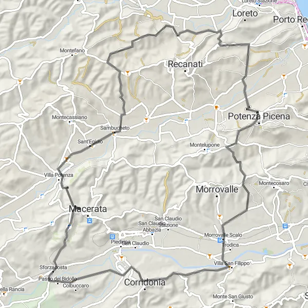 Miniatura mapy "Trasa drogowa przez wioski Marche" - trasy rowerowej w Marche, Italy. Wygenerowane przez planer tras rowerowych Tarmacs.app