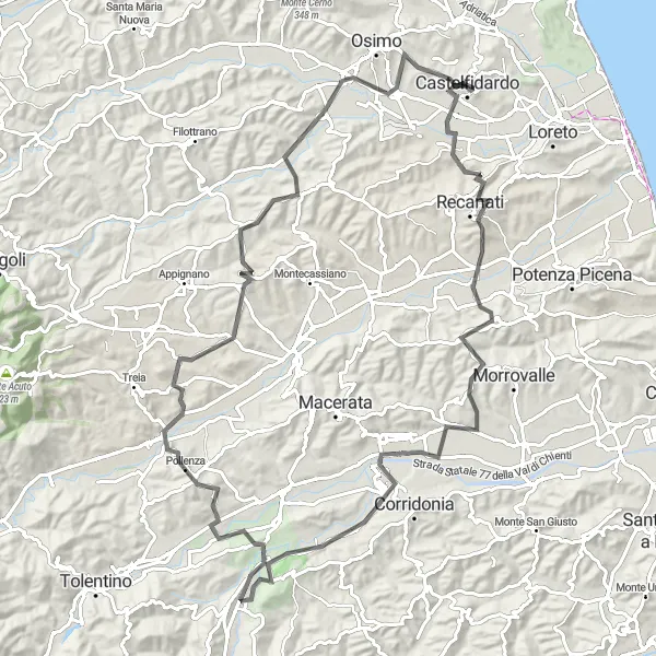 Miniatuurkaart van de fietsinspiratie "Historische Schattenrit" in Marche, Italy. Gemaakt door de Tarmacs.app fietsrouteplanner