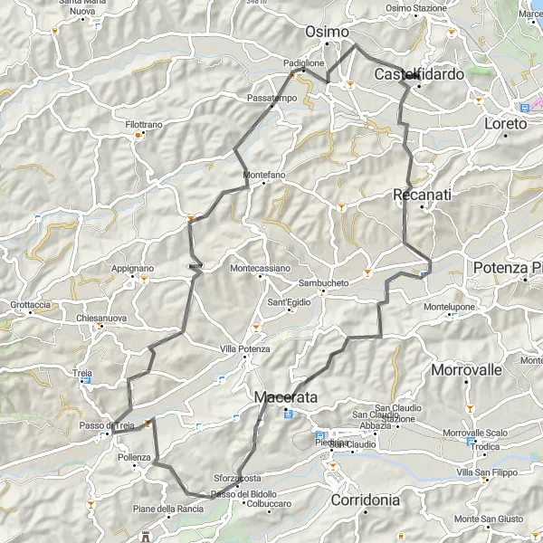 Map miniature of "Macerata Loop" cycling inspiration in Marche, Italy. Generated by Tarmacs.app cycling route planner