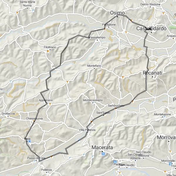 Miniatura della mappa di ispirazione al ciclismo "La Via dei Borghi Marchigiani" nella regione di Marche, Italy. Generata da Tarmacs.app, pianificatore di rotte ciclistiche