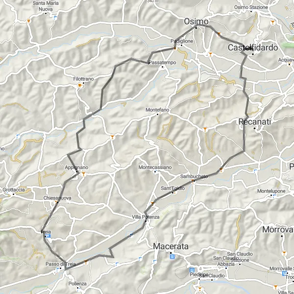 Miniatuurkaart van de fietsinspiratie "Cultuur en Natuur van Recanati naar Osimo" in Marche, Italy. Gemaakt door de Tarmacs.app fietsrouteplanner