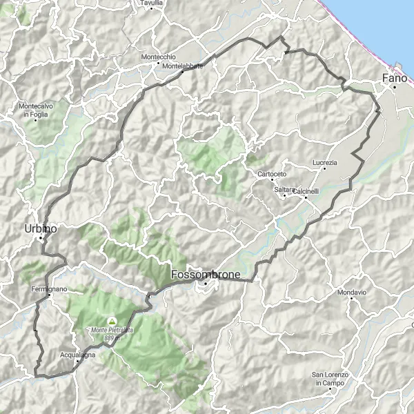 Karten-Miniaturansicht der Radinspiration "Historische Dörfer und atemberaubende Landschaften" in Marche, Italy. Erstellt vom Tarmacs.app-Routenplaner für Radtouren
