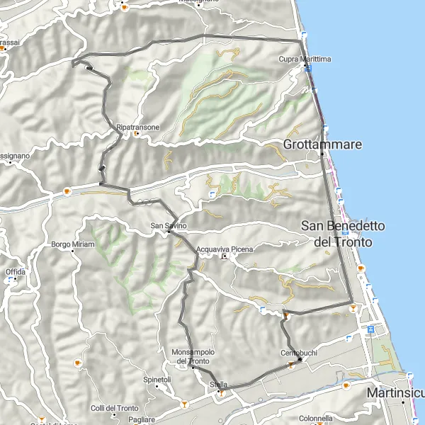 Miniatura mapy "Trasa przez Monte Cretaccio i Cupra Marittima" - trasy rowerowej w Marche, Italy. Wygenerowane przez planer tras rowerowych Tarmacs.app