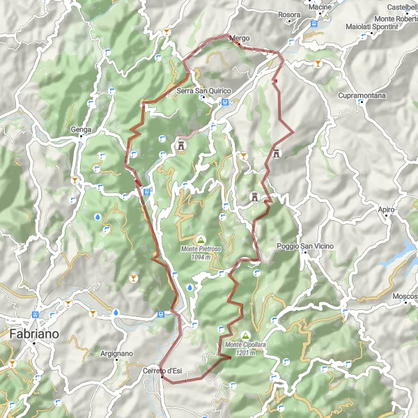 Miniature de la carte de l'inspiration cycliste "Le Défi des Collines de Marche" dans la Marche, Italy. Générée par le planificateur d'itinéraire cycliste Tarmacs.app