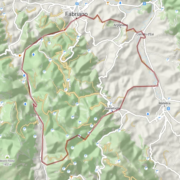 Miniature de la carte de l'inspiration cycliste "Exploration gravel des montagnes de Marche" dans la Marche, Italy. Générée par le planificateur d'itinéraire cycliste Tarmacs.app