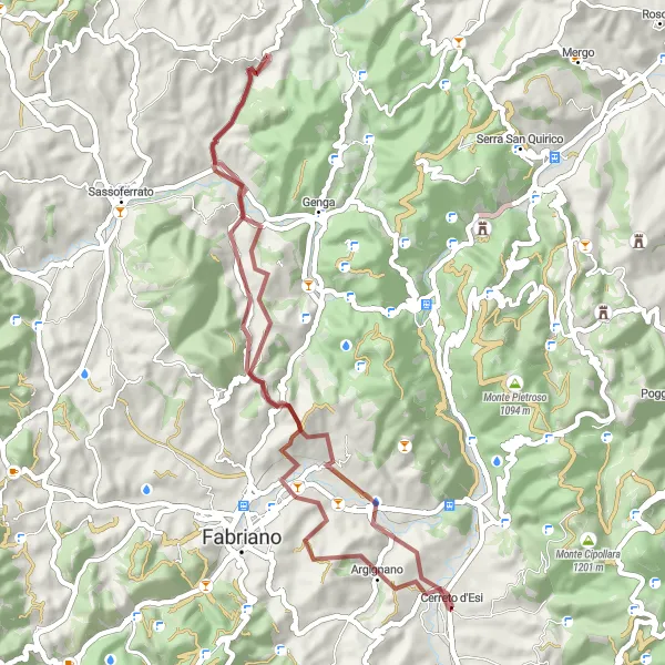 Miniature de la carte de l'inspiration cycliste "Aventure gravel à travers la campagne de Marche" dans la Marche, Italy. Générée par le planificateur d'itinéraire cycliste Tarmacs.app