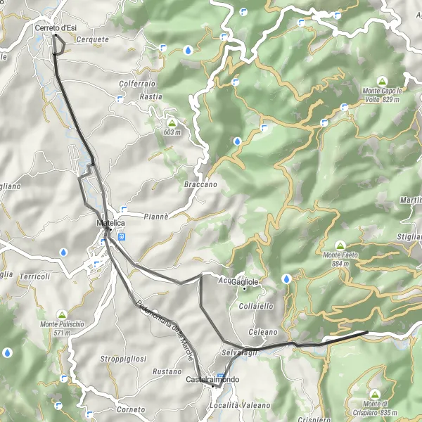 Miniature de la carte de l'inspiration cycliste "Les collines de Marche en vélo de route" dans la Marche, Italy. Générée par le planificateur d'itinéraire cycliste Tarmacs.app