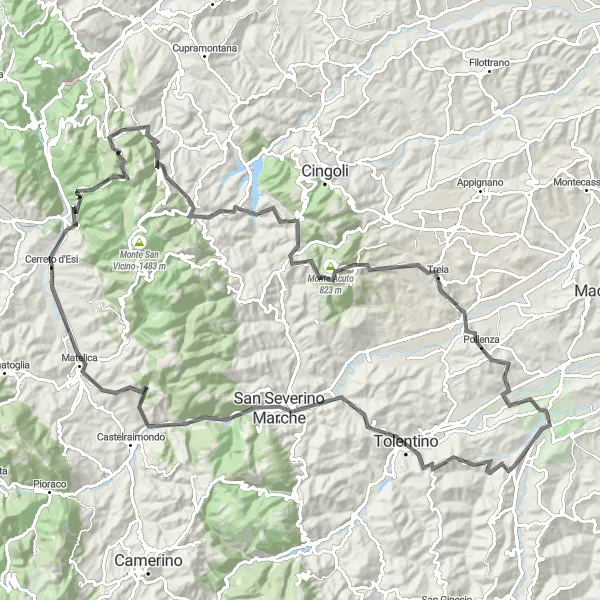 Miniature de la carte de l'inspiration cycliste "La Route Historique de Marche" dans la Marche, Italy. Générée par le planificateur d'itinéraire cycliste Tarmacs.app