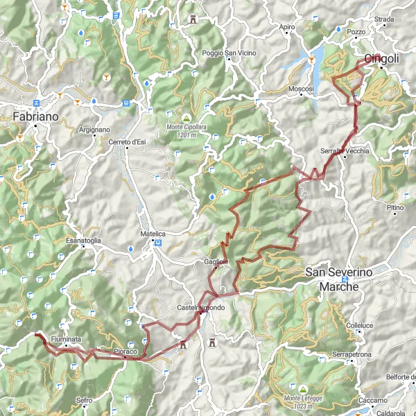 Miniatuurkaart van de fietsinspiratie "Gravel Fietsroute in de Heuvels van Marche" in Marche, Italy. Gemaakt door de Tarmacs.app fietsrouteplanner