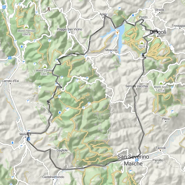 Map miniature of "Cingoli Loop: Exploring the Hills of Marche" cycling inspiration in Marche, Italy. Generated by Tarmacs.app cycling route planner