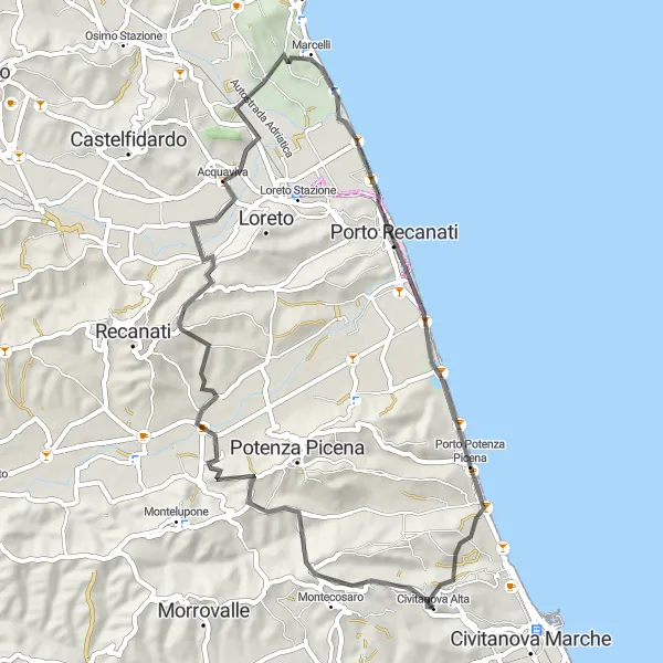 Miniatura mapy "Skrzynia ze skarbem" - trasy rowerowej w Marche, Italy. Wygenerowane przez planer tras rowerowych Tarmacs.app