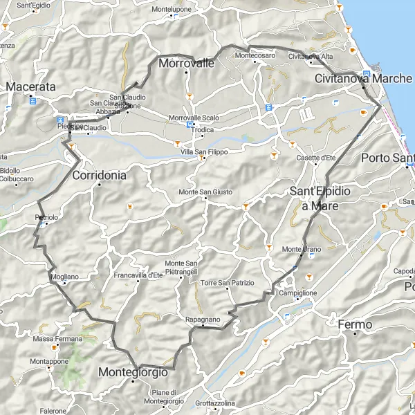 Miniatuurkaart van de fietsinspiratie "Adembenemende uitzichten en natuurpracht" in Marche, Italy. Gemaakt door de Tarmacs.app fietsrouteplanner