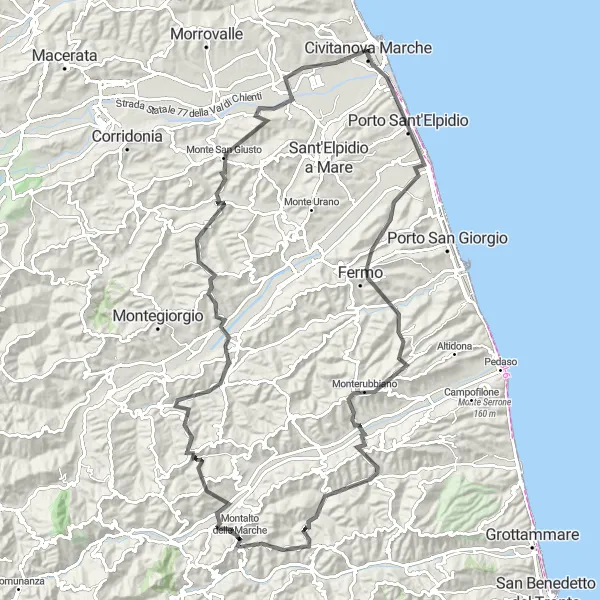 Karten-Miniaturansicht der Radinspiration "Auf den Spuren der Geschichte und Natur" in Marche, Italy. Erstellt vom Tarmacs.app-Routenplaner für Radtouren