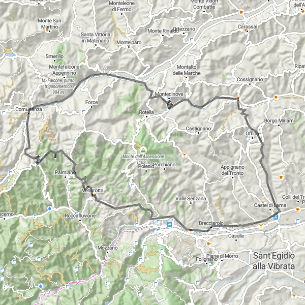 Map miniature of "The Majestic Marche" cycling inspiration in Marche, Italy. Generated by Tarmacs.app cycling route planner