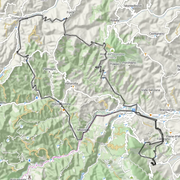 Miniatura della mappa di ispirazione al ciclismo "Circuito delle Cime Marchigiane" nella regione di Marche, Italy. Generata da Tarmacs.app, pianificatore di rotte ciclistiche