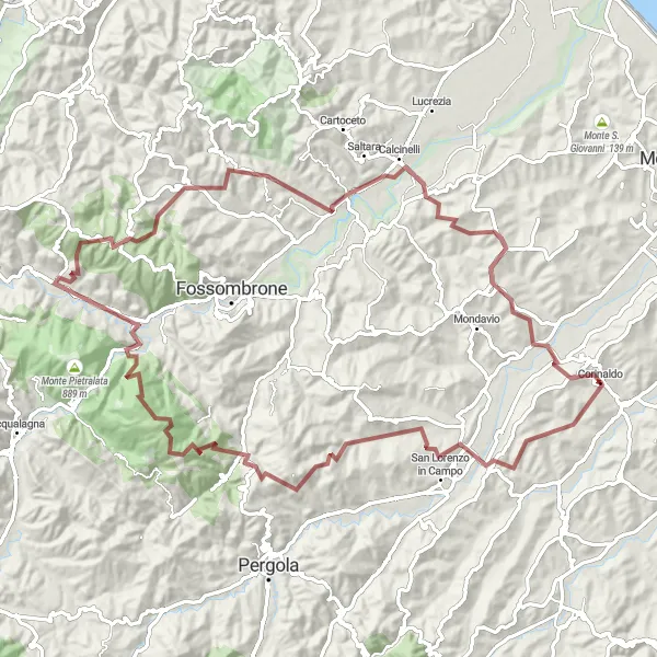 Miniature de la carte de l'inspiration cycliste "Traversée des collines des Marches à vélo" dans la Marche, Italy. Générée par le planificateur d'itinéraire cycliste Tarmacs.app