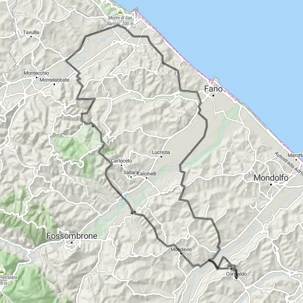 Karten-Miniaturansicht der Radinspiration "Panoramastraßen und malerische Dörfer" in Marche, Italy. Erstellt vom Tarmacs.app-Routenplaner für Radtouren