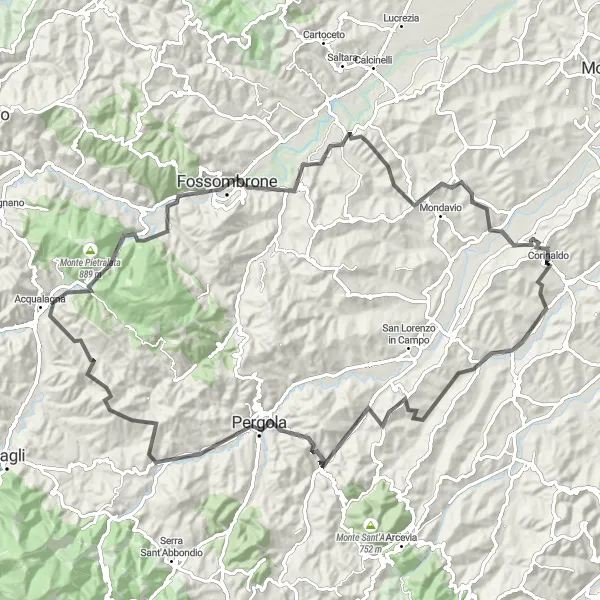 Miniatura mapy "Przez Wiejskie Szlaki i Wzgórza" - trasy rowerowej w Marche, Italy. Wygenerowane przez planer tras rowerowych Tarmacs.app