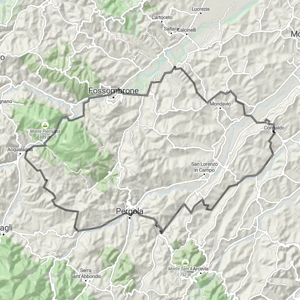 Karten-Miniaturansicht der Radinspiration "Herausfordernde Roadtour durch Marche" in Marche, Italy. Erstellt vom Tarmacs.app-Routenplaner für Radtouren