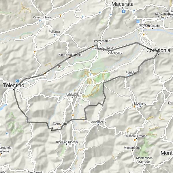 Miniatuurkaart van de fietsinspiratie "Wijn en Geschiedenis Route" in Marche, Italy. Gemaakt door de Tarmacs.app fietsrouteplanner
